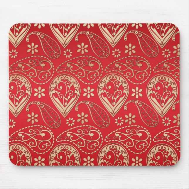 Red Gold Paisley Bandanna Pattern Mouse Mat (Front)