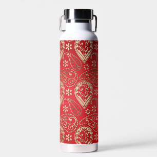 Red Gold Paisley Bandanna Pattern Water Bottle