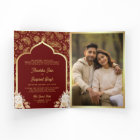 Red Gold Paisley Floral QR Code Indian Wedding