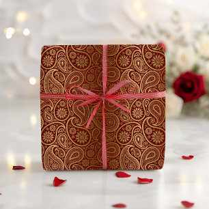 Red & Gold Paisley Pattern Wrapping Paper