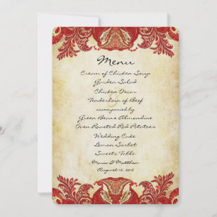 Red Gold Paisley Peacock Colours Wedding  Invitation