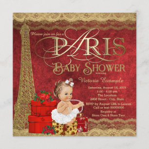 Red Gold Paris Baby Shower Invitation
