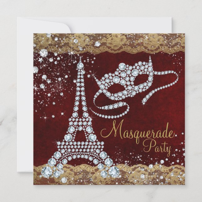 Red Gold Paris Masquerade Party Invitation (Front)