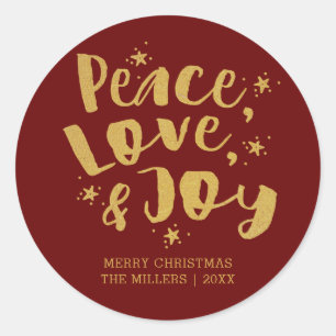 Red Gold Peace Love & Joy Holiday Christmas Classic Round Sticker