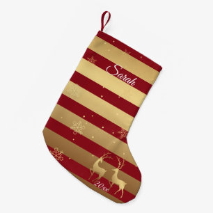 Red Gold Peace Woodland Deer Small Christmas Stocking