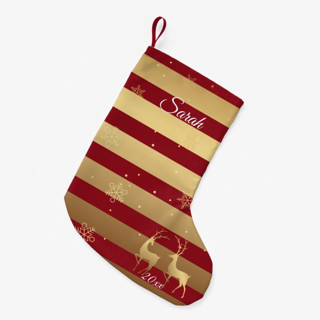 Red Gold Peace Woodland Deer Small Christmas Stocking (Front (Hanging))