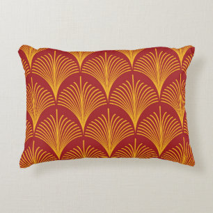 Red Gold Peacock: Art Deco. Decorative Cushion