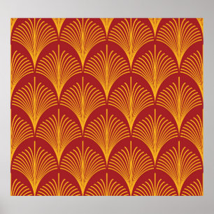Red Gold Peacock: Art Deco. Poster