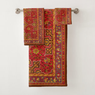 Red & Gold Persian Rug Bath Towel Set