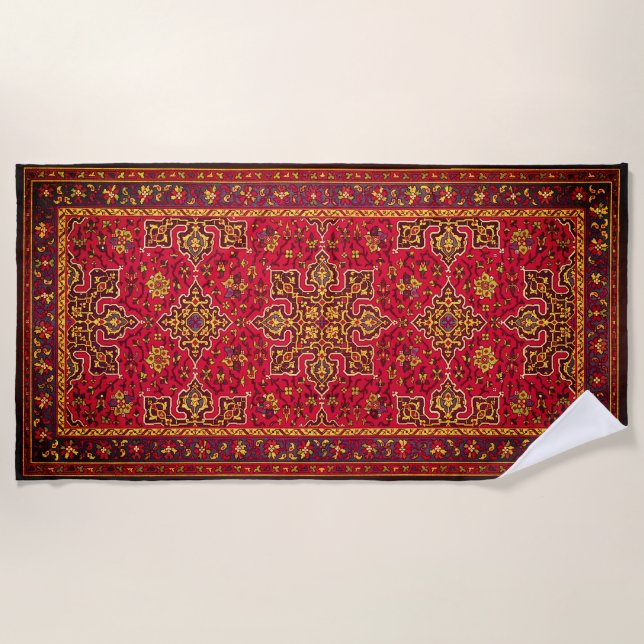 Red & Gold Persian Rug Beach Towel (Front)