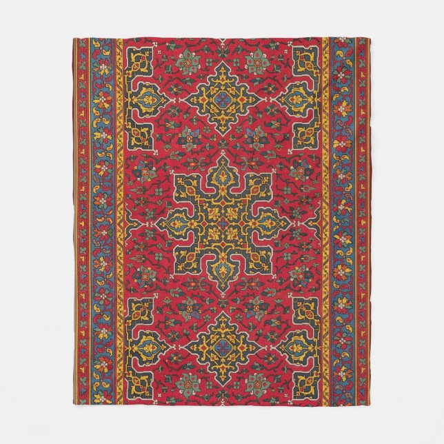 Red & Gold Persian Rug Fleece Blanket (Front)