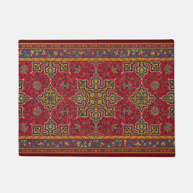 Red & Gold Persian Style Rug Doormat (Front)
