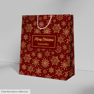 Red Gold Personalised Holiday Paper Gift Bag Luxe