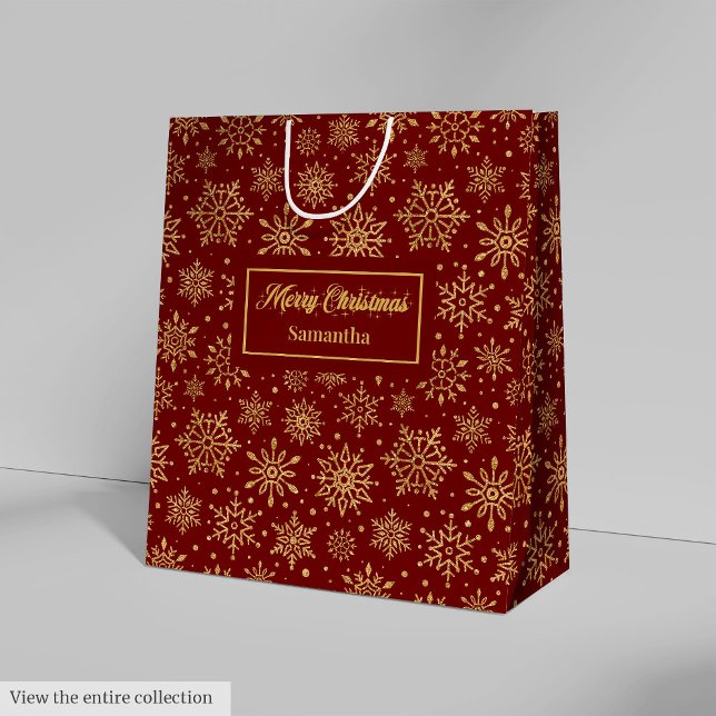 Red Gold Personalised Holiday Paper Gift Bag Luxe (Red Gold Personalized Holiday Paper Gift Bag Luxe)