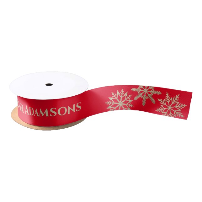 Red Gold Personalised Merry Christmas Satin Ribbon (Spool)
