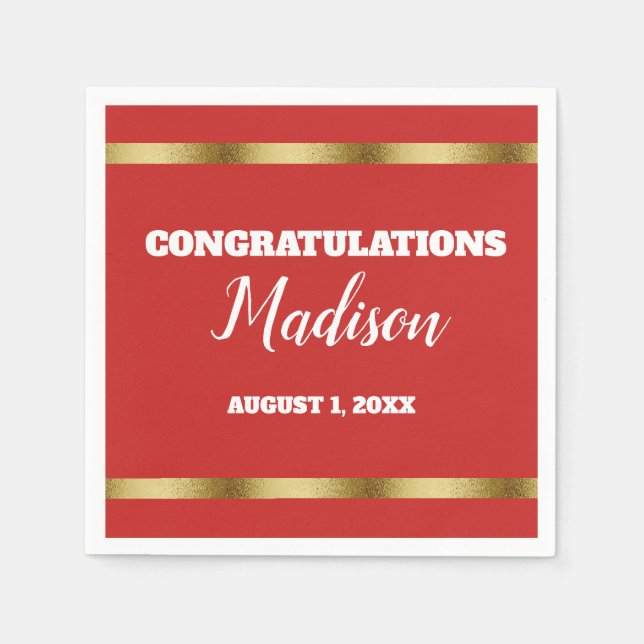 Red Gold Personalised Trunk Party Napkin (Front)