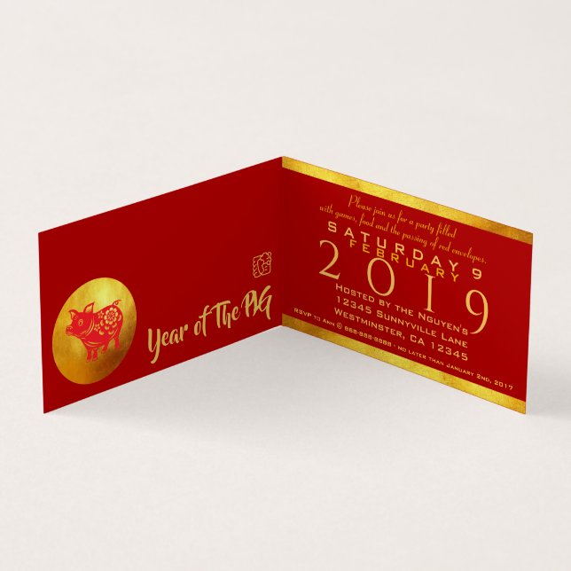 REd Gold Pig papercut 2019 Party Folded Card (Inside)