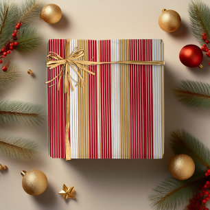 Red Gold Pinstripe Christmas Pattern#28 ID1009 Wrapping Paper