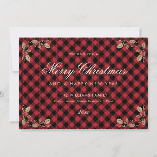 Red Gold Plaid Christmas Happy New Year Cards