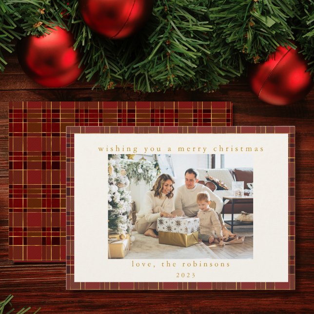 Red Gold Plaid Custom Photo Christmas  Holiday Card (Creator Uploaded)