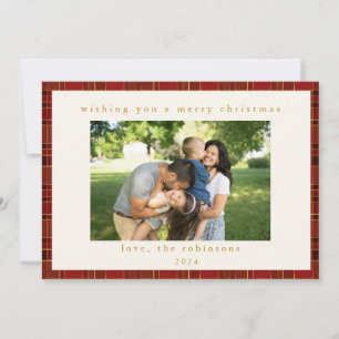 Red Gold Plaid Custom Photo Christmas  Holiday Card