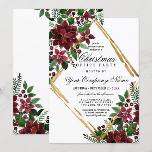 Red Gold Poinsettia Floral Corporate Christmas Invitation