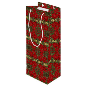 Red & Gold Poinsettia Pattern Wine Gift Bag