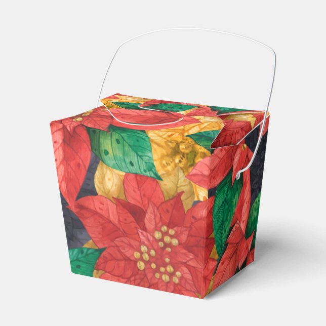 Red Gold Poinsettias Christmas Holiday Take Out Favour Box (Front Side)
