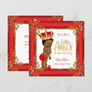 Red Gold Prince Baby Shower Damask Ethnic Boy Invitation