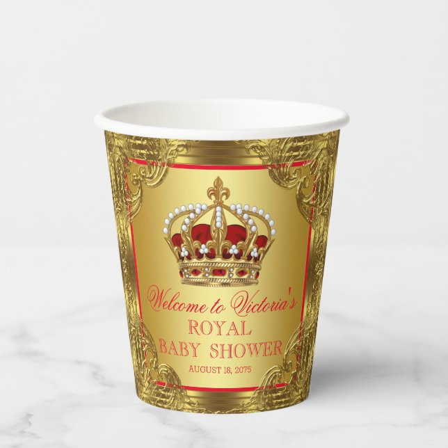 Red Gold Prince Baby Shower Paper Cups (Front)