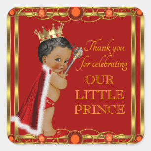 Red Gold Prince Baby Shower Stickers