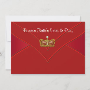 Red Gold Princess Sweet 16 Party Invitation