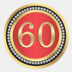 Red, gold, print diamonds 60th Wedding Anniversary Classic Round Sticker