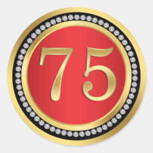 Red, gold, print diamonds 75th Wedding Anniversary Classic Round Sticker