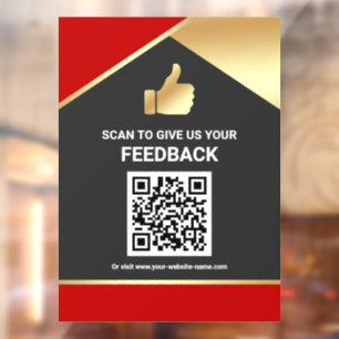 Red Gold QR Code Customer Feedback Review Window Cling