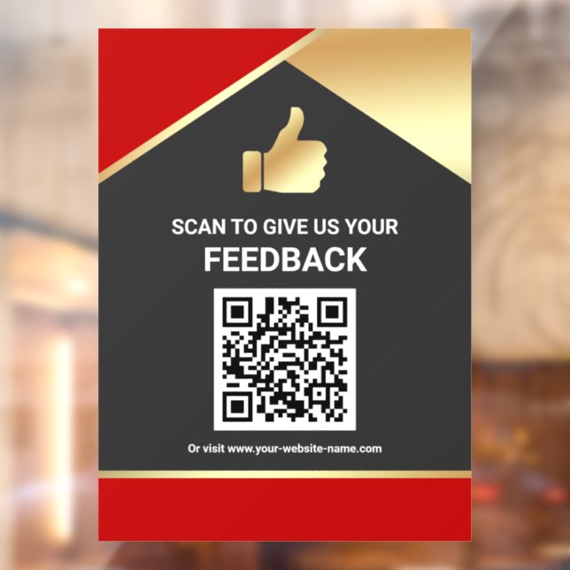 Red Gold QR Code Customer Feedback Review Window Cling (Sheet 2)