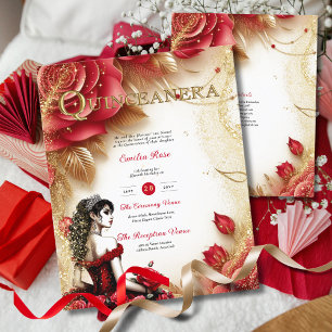 Red Gold Quinceanera Dress Ceremony Reception    