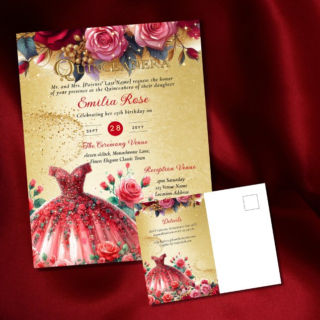 Red Gold Quinceanera Dress Ceremony Reception     Postcard (Creator Uploaded)