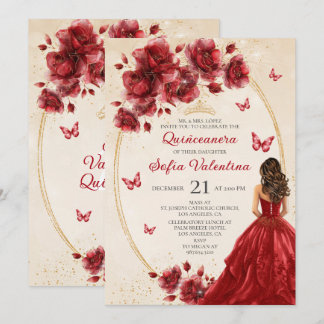 Red & Gold Quinceañera Invitation