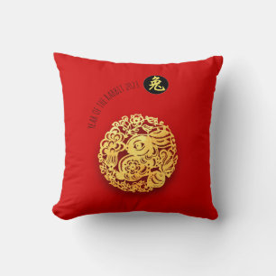 Red Gold Rabbit Papercut Chinese New Year 2023 SP Cushion