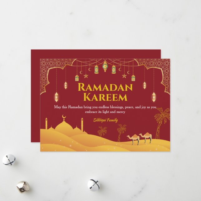 Red & Gold Ramadan Mubarak Greeting Card  (Front/Back In Situ)