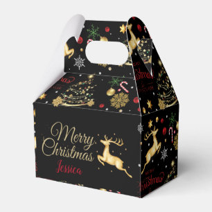 Red  Gold Reindeer Merry Christmas Tree  Favour Box