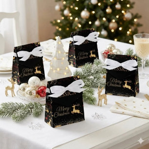 Red  Gold Reindeer Merry Christmas Tree  Favour Box
