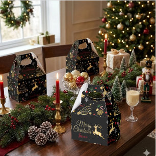 Red  Gold Reindeer Merry Christmas Tree  Favour Box