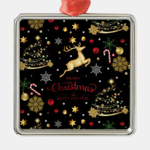 Red Gold Reindeer Merry Christmas Tree Metal Tree Decoration