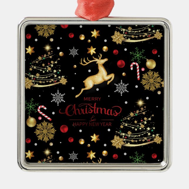 Red  Gold Reindeer Merry Christmas Tree  Metal Tree Decoration (Front)