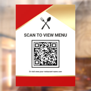 Red Gold Restaurant Digital QR Code Menu Window Cling
