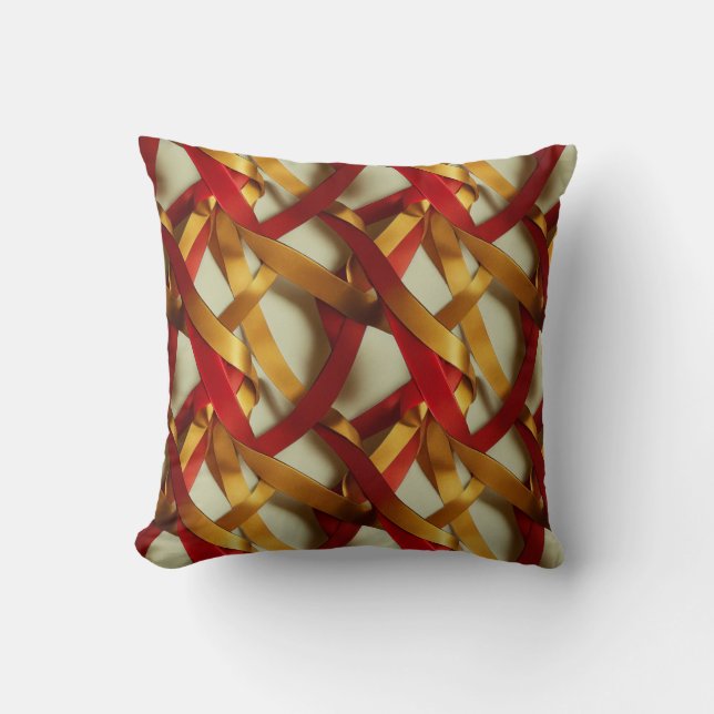 Red Gold Ribbons Cushion (Front)