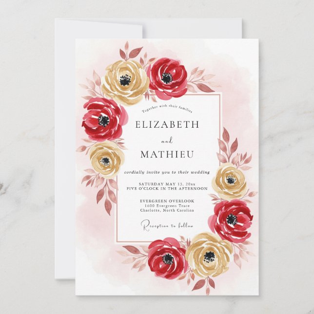 Red Gold Romantic Autumnal Wedding Invitation (Front)