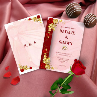 Red Gold Rose Floral Save the Date Wedding Invitat Invitation